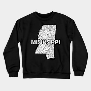 Mandala art map of Mississippi with text in white Crewneck Sweatshirt